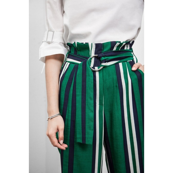 J.O.A. high waisted green stripe trousers - Picture 1 of 4